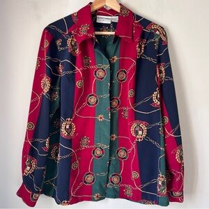 Alfred Dunner Blue and Red Chain Graphic Button Down Shirt 12